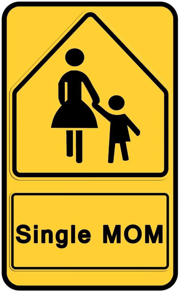 silhouettes, traffic signs, mother, Single mothers sadness taking there child to school alone